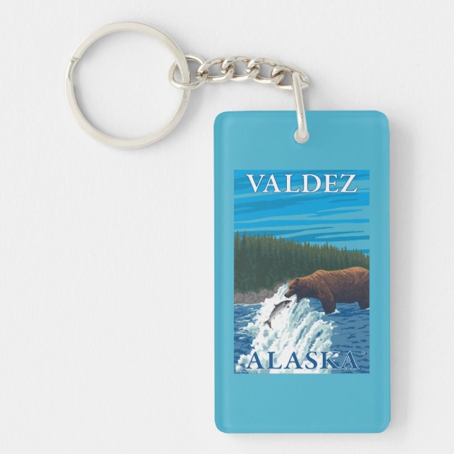 Bear Fishing in River - Valdez, Alaska Key Ring (Front)