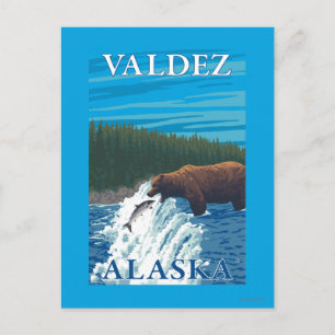 Bear Fishing in River - Valdez, Alaska Postcard