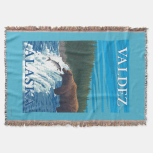 Bear Fishing in River - Valdez, Alaska Throw Blanket