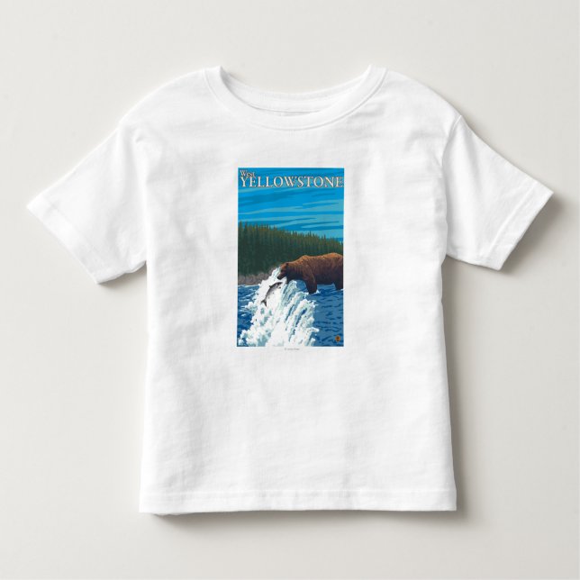 Bear Fishing in River - West Yellowstone, MT Toddler T-Shirt (Front)