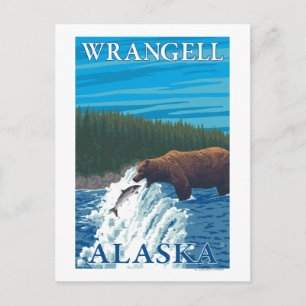 Bear Fishing in River - Wrangell, Alaska Postcard