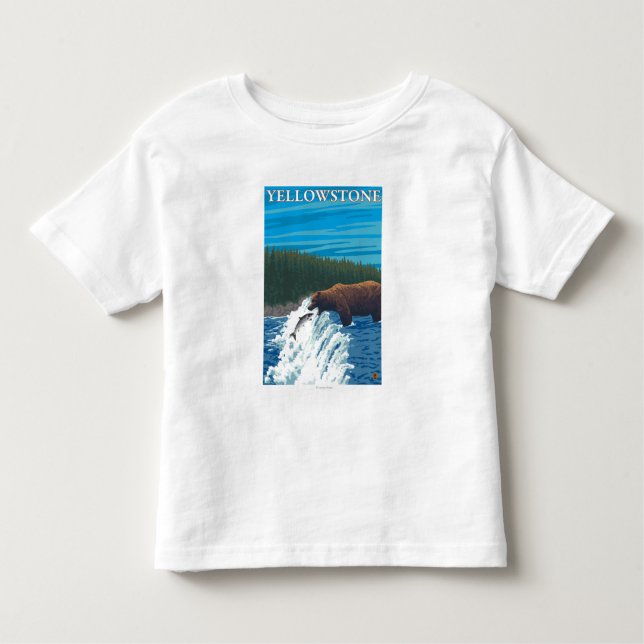 Bear Fishing in River - Yellowstone National Toddler T-Shirt (Front)