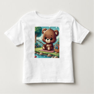 Bear fishing  on the side of a lake  tee shirt 