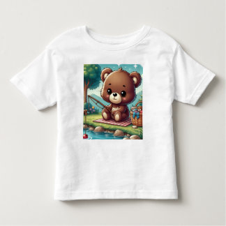 Bear fishing  on the side of a lake  tee shirt 