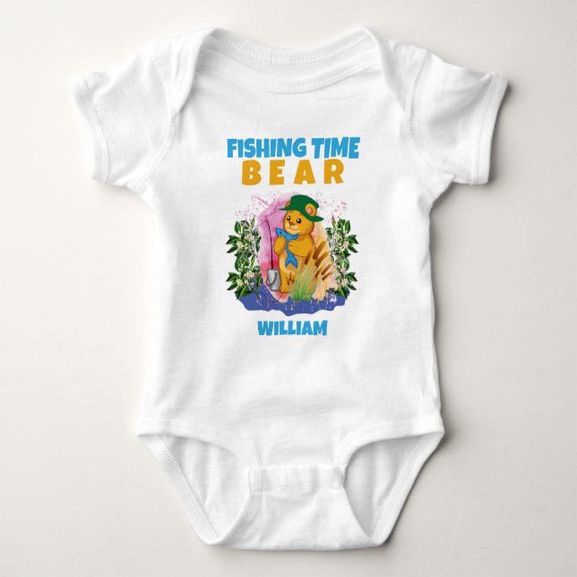 BEAR FISHING TIME CUTE COLORFUL FUNNY KIDS  BABY BODYSUIT (Front)