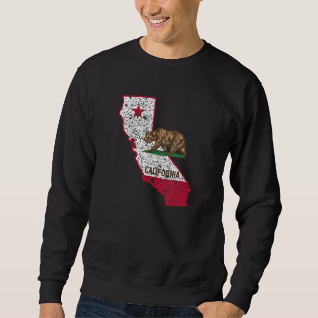 Bear Flag Distressed State Map Republic California Sweatshirt (Front)