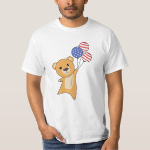 Bear Flies Balloons USA Up Sweet Animals Yellow T-Shirt