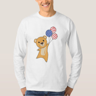 Bear Flies Balloons USA Up Sweet Animals Yellow T-Shirt