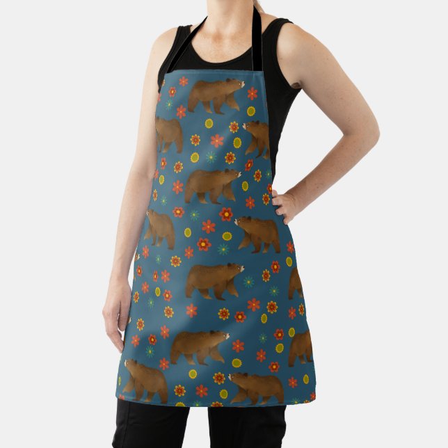 Bear Floral Pattern Apron (Insitu)