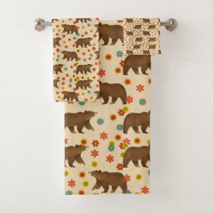 Bear Floral Pattern  Bath Towel Set