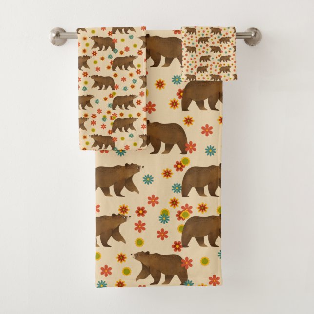 Bear Floral Pattern  Bath Towel Set (Insitu)