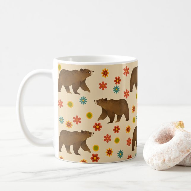 Bear Floral Pattern Coffee Mug (With Donut)