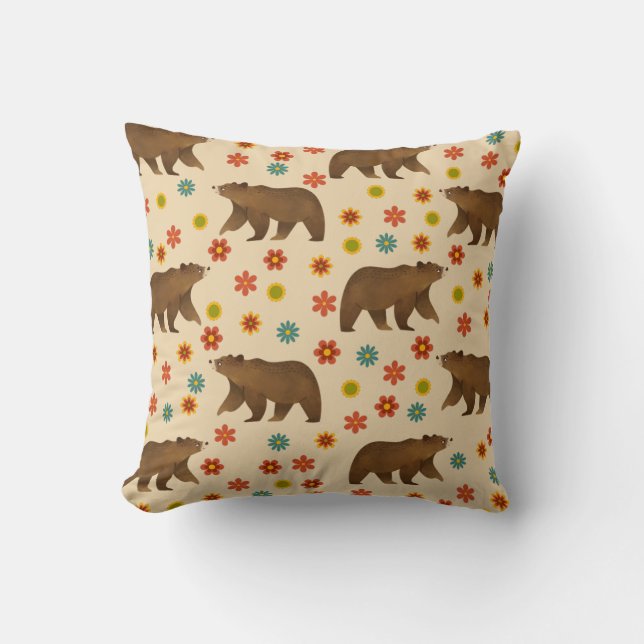 Bear Floral Pattern Cushion (Front)
