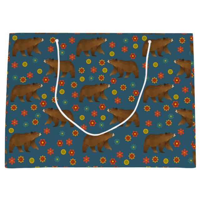 Bear Floral Pattern Large Gift Bag (Front)