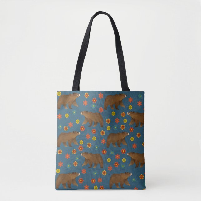 Bear Floral Pattern Tote Bag (Front)