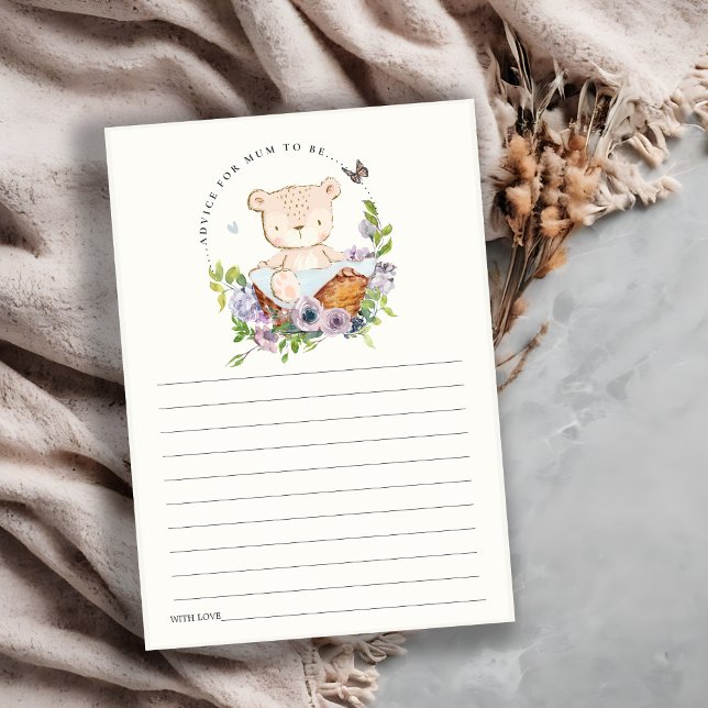 Bear Flower Basket Blue Advice for Mum Baby Shower Enclosure Card (Creator Uploaded)