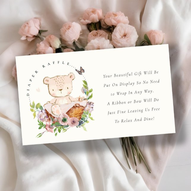 Bear Flower Basket Pink Display Shower Baby Shower Enclosure Card (Creator Uploaded)
