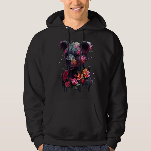 Bear Flowers Animal Roses Animal Motif Art Bear Hoodie (Front)