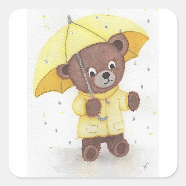 Bear-foot in the Rain Square Sticker (Front)