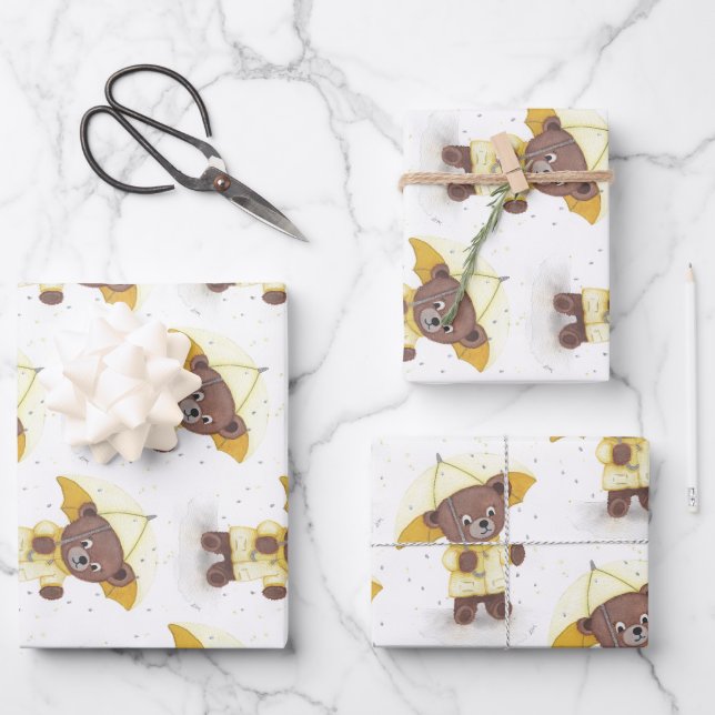 Bear-foot in the Rain Wrapping Paper Sheet (Front)