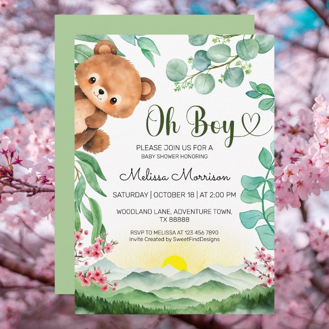 Bear Forest Cub Baby Boy Shower Invitation (Bear Forest Cub Baby Boy Shower Invitation)