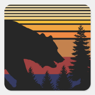 Bear Forest Vintage Square Sticker