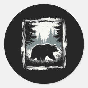 Bear Forest Wildlife Silhouette Mist Wilderness Hi Classic Round Sticker