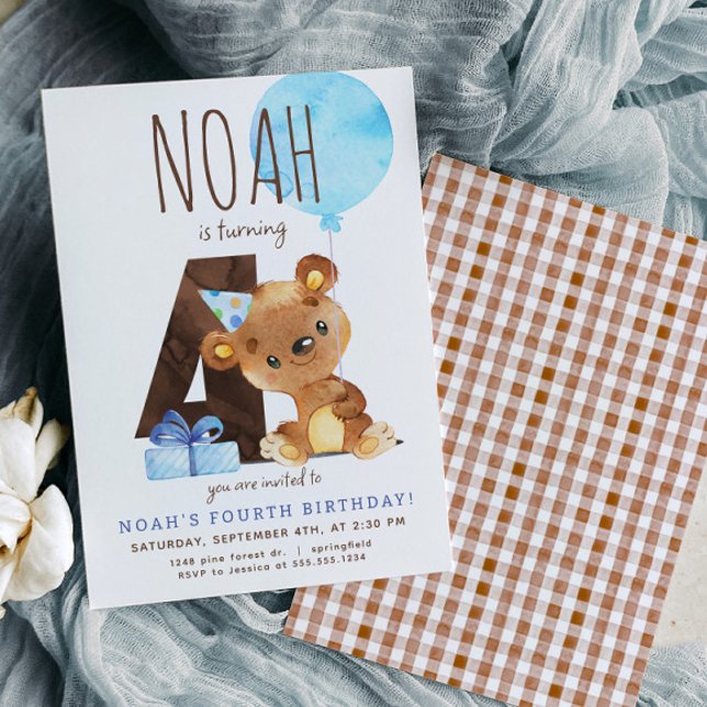Bear Fourth Birthday Invitation (Creator Uploaded)