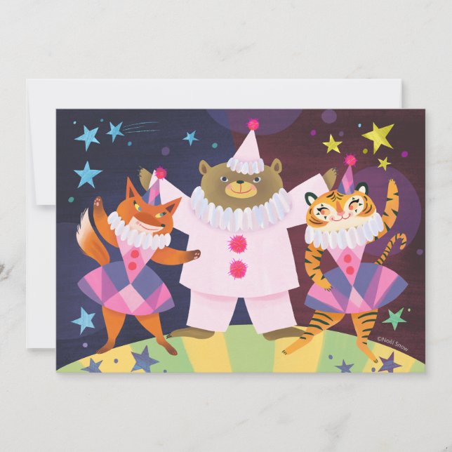 Bear, Fox and Tiger Pierrot Clown DIY Blank Invitation (Front)