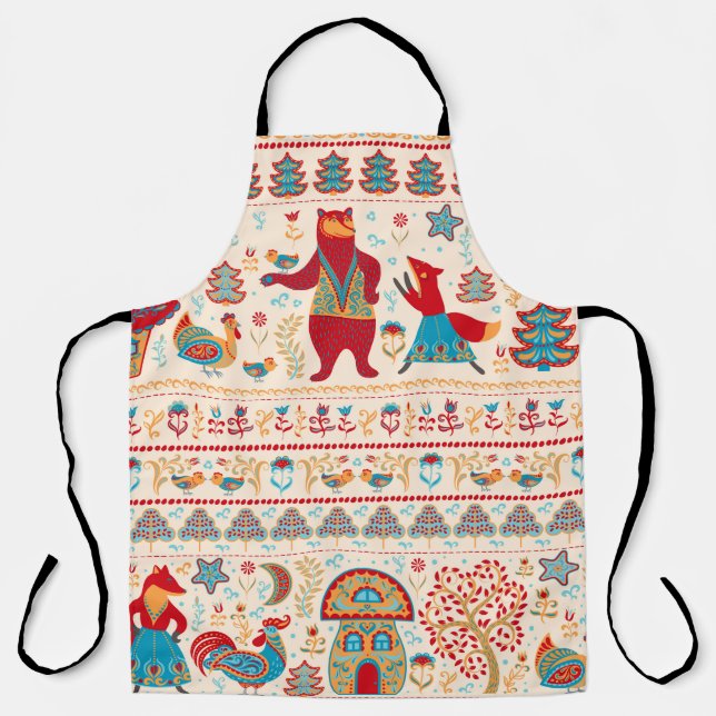 Bear,fox,rooster and chicken with chicken,fairy ho apron (Front)
