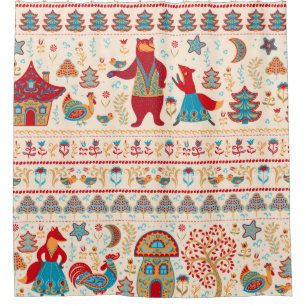 Bear,fox,rooster and chicken with chicken,fairy ho shower curtain