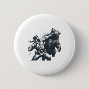 Bear Funny Man Punching Bear Retro Vintage Hunting 6 Cm Round Badge