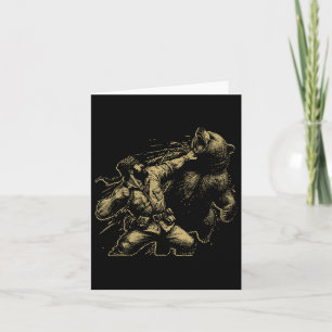 Bear Funny Man Punching Bear Retro Vintage Hunting Card