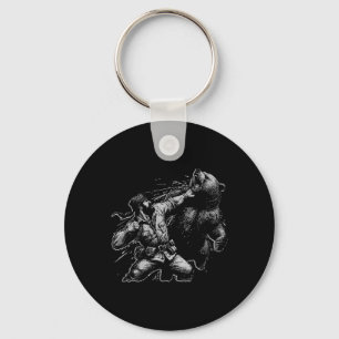 Bear Funny Man Punching Bear Retro Vintage Hunting Key Ring