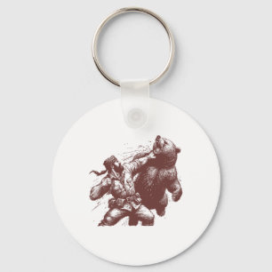 Bear Funny Man Punching Bear Retro Vintage Hunting Key Ring