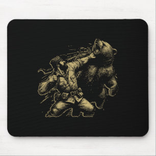 Bear Funny Man Punching Bear Retro Vintage Hunting Mouse Pad