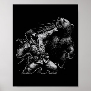 Bear Funny Man Punching Bear Retro Vintage Hunting Poster