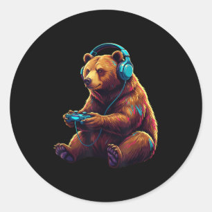 Bear Gaming Animal Video Games Funny Bear  Classic Round Sticker