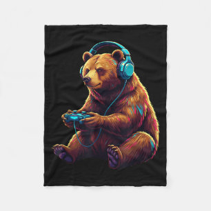 Bear Gaming Animal Video Games Funny Bear Fleece Blanket