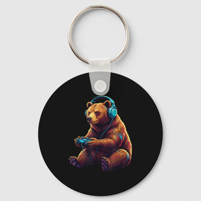 Bear Gaming Animal Video Games Funny Bear  Key Ring (Front)