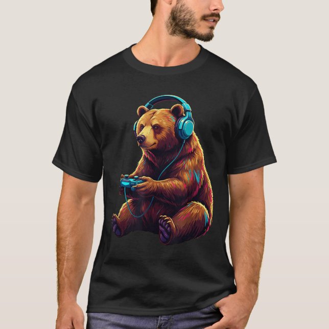 Bear Gaming Animal Video Games Funny Bear  T-Shirt (Front)