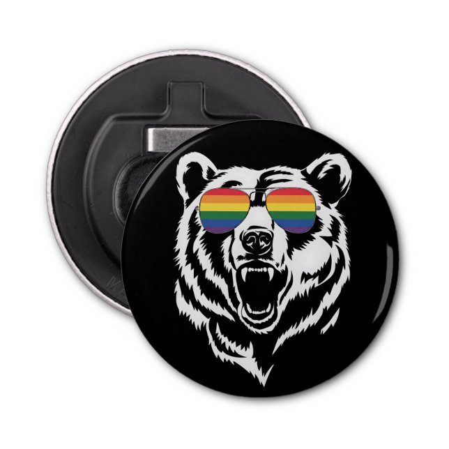 Bear Gay LGBTQ Rainbow Sunglasses Pride Flag Bottle Opener (Front)