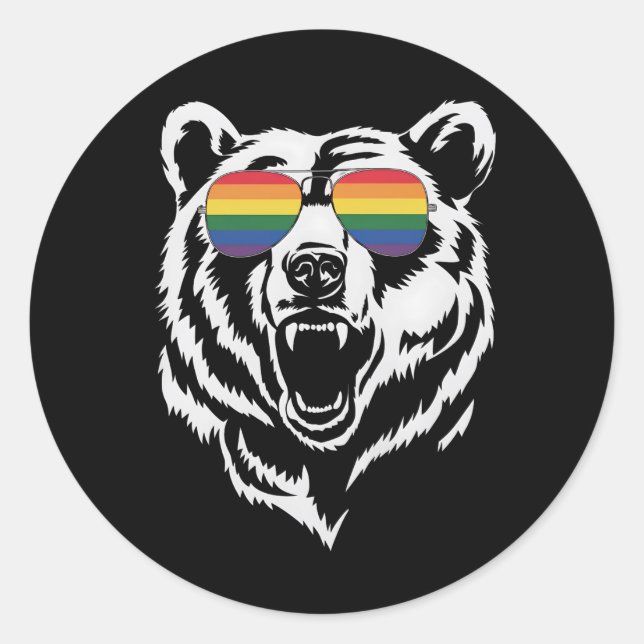 Bear Gay LGBTQ Rainbow Sunglasses Pride Flag Classic Round Sticker (Front)