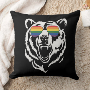 Bear Gay LGBTQ Rainbow Sunglasses Pride Flag Cushion