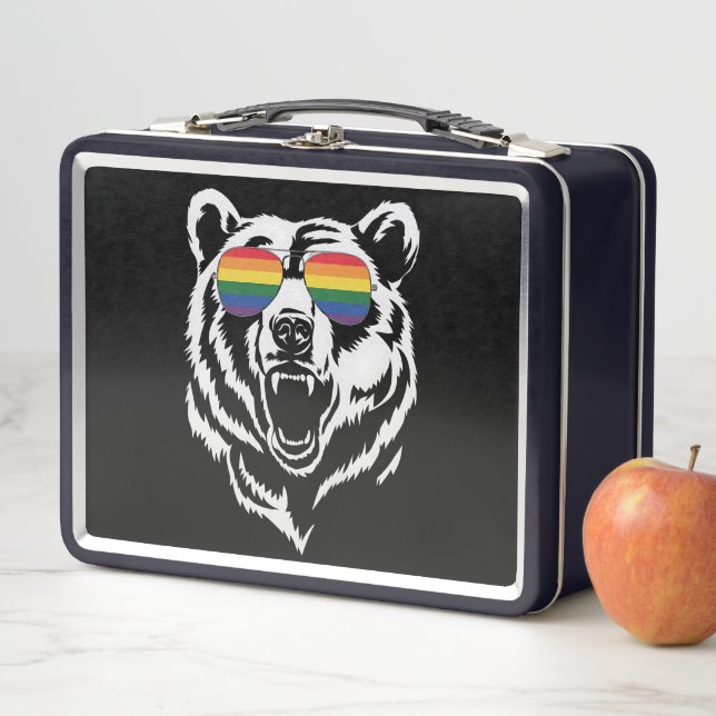 Bear Gay LGBTQ Rainbow Sunglasses Pride Flag Metal Lunch Box (In Situ)