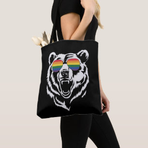 Bear Gay LGBTQ Rainbow Sunglasses Pride Flag Tote Bag