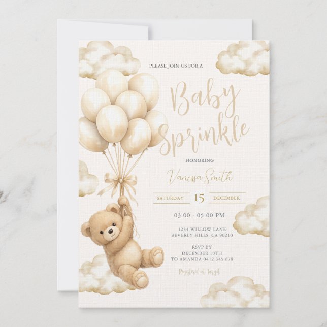 Bear Gender Neutral Baby Sprinkle Invitation (Front)