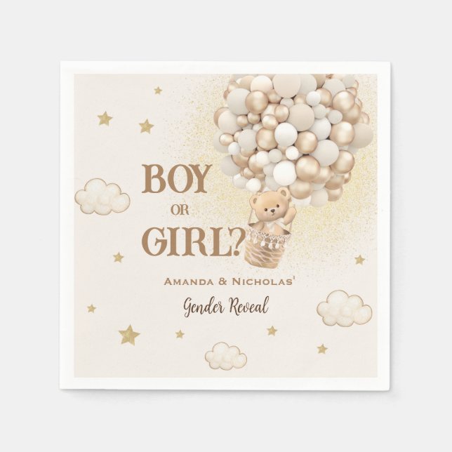Bear Gender Reveal Boho Neutral  Napkin (Front)