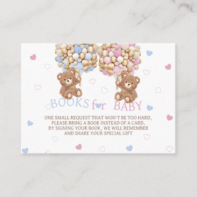 Bear Gender Reveal Books For Baby Enclosure Card (Front)
