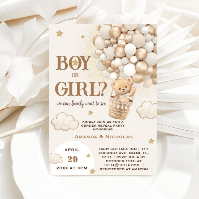 Bear Gender Reveal Neutral Gold Invitation (Creator Uploaded)